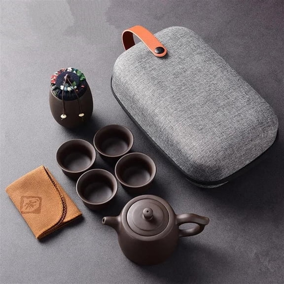 Travel Tea Sets Chinese Kung Fu Ceramic Teapot Portable Handmade Purple Clay Teapot Teacups All In One Gift Bag For Adults