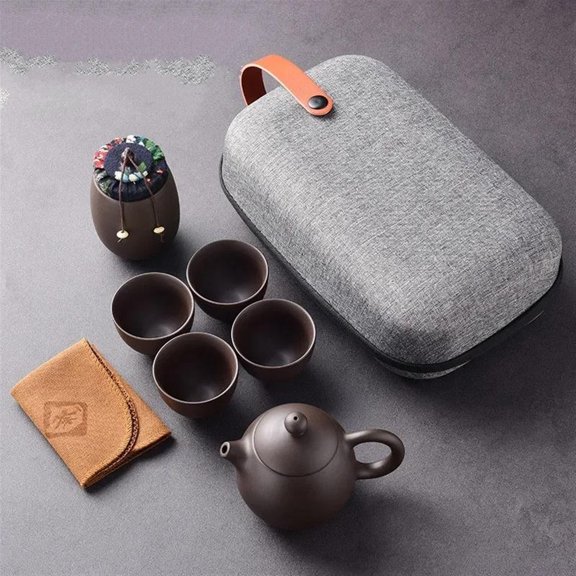 Travel Tea Sets Chinese Kung Fu Ceramic Teapot Portable Handmade Purple Clay Teapot Teacups All In One Gift Bag For Adults