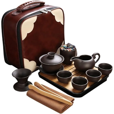 Travel Tea Sets Zisha Traditional Chinese Kung Fu Teapot Set 12 PACK Tea Bowl Cup Set Tea Infuser Purple Clay Tea Pot,Teacups,Tea Canister, Bamboo Tray in One Gift Bag for Adults, Outdoor Home