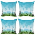 thumbnail image 1 of Travel Throw Pillow Cushion Case Pack of 4, Famous Landmarks with Mapping on the Backdrop, Modern Accent Double-Sided Print, 4 Sizes, Sky Blue Lime Green Grey, by Ambesonne, 1 of 2