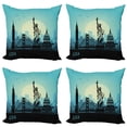 thumbnail image 1 of Travel Throw Pillow Cushion Case Pack of 4, USA Skyscrapers Modern City Skyline with Wording, Modern Accent Double-Sided Print, 4 Sizes, Green Grey, by Ambesonne, 1 of 2
