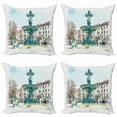 thumbnail image 1 of Travel Throw Pillow Cushion Case Pack of 4, Watercolor Illustration of an Old Fountain in the Town Square in Lisbon, Modern Accent Double-Sided Print, 4 Sizes, Multicolor, by Ambesonne, 1 of 2
