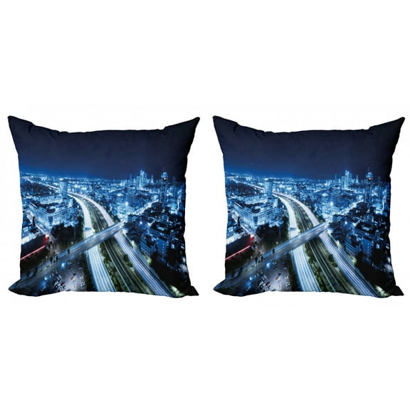 Ambesonne Travel Throw Pillow Cover 2 Pack, Tel Aviv Modern, 18", Dark Blue Pale Blue
