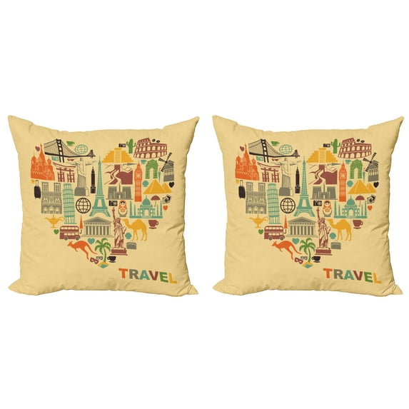 Ambesonne Travel Throw Pillow Cover 2 Pack, Architectural Monument, 18", Multicolor