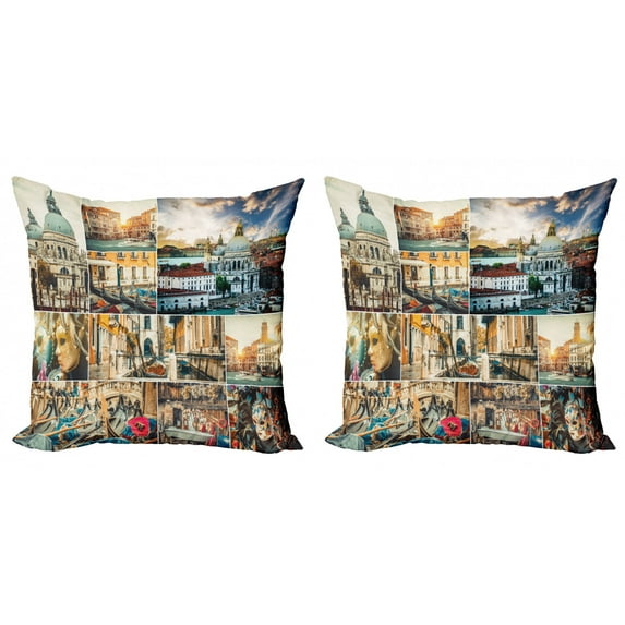 Ambesonne Travel Throw Pillow Cover 2 Pack, Venice Cityscape Canal, 20", Multicolor