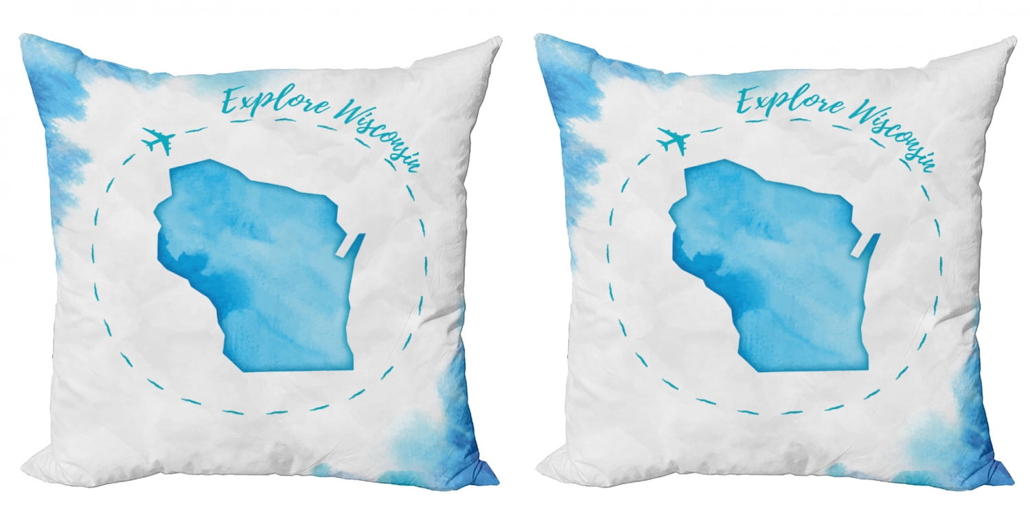 Wisconsin Explorer Pack Travel Throw Pillow Cushion Cover Pack of 2, Explore Wisconsin Wording ...