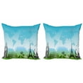 thumbnail image 1 of Travel Throw Pillow Cushion Cover Pack of 2, Famous Landmarks with Mapping on the Backdrop, Zippered Double-Side Digital Print, 4 Sizes, Sky Blue Lime Green Grey, by Ambesonne, 1 of 2