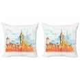 thumbnail image 1 of Travel Throw Pillow Cushion Cover Pack of 2, Medieval City View of Ghent Clock Tower in Belgium, Zippered Double-Side Digital Print, 4 Sizes, Multicolor, by Ambesonne, 1 of 2