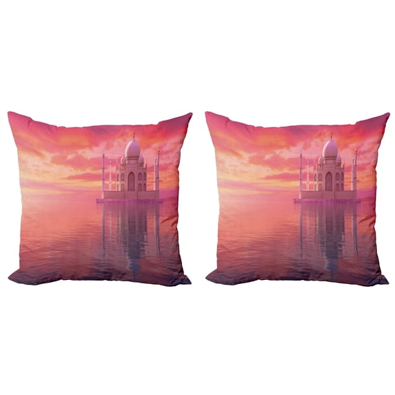 Ambesonne Travel Throw Pillow Cover 2 Pack, Romantic Taj Mahal Display, 24", Multicolor