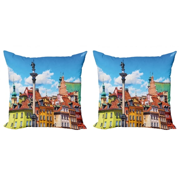 Ambesonne Travel Throw Pillow Cover 2 Pack, Scenic Old Warsaw, 18", Multicolor