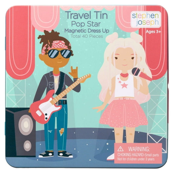 Stephen Joseph, Travel Tin Magnetic Dress Up, Pop Star Small, 40 unique pieces