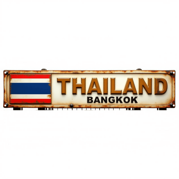 Travel Tin Sign 16x4 Inch Thailand Bangkok Design - Great for Living Room, Bedroom, Outdoor Beachy Decor