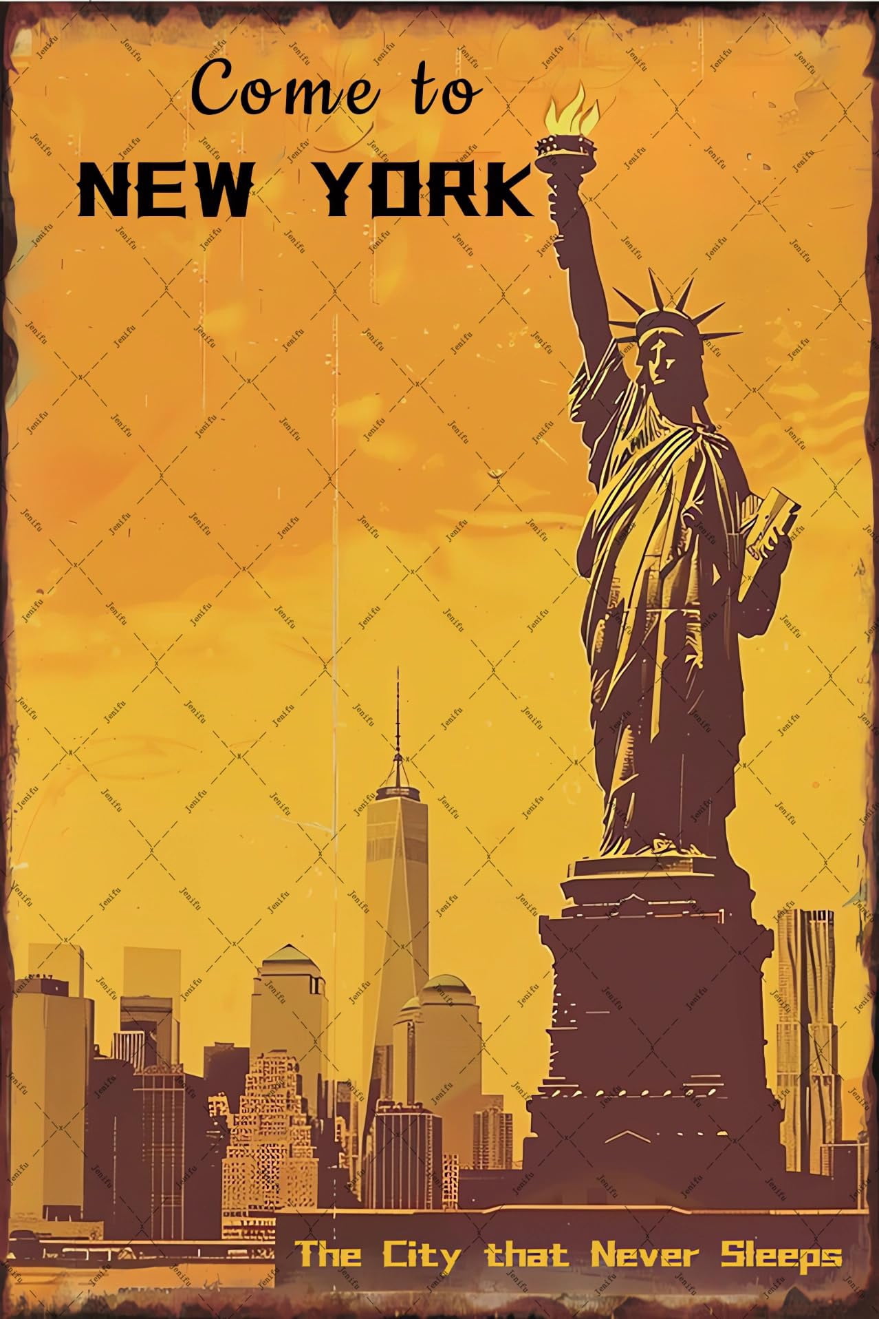 Travel To New York Tin Sign Statue Of Liberty Metal Signs The Sunny Sky ...