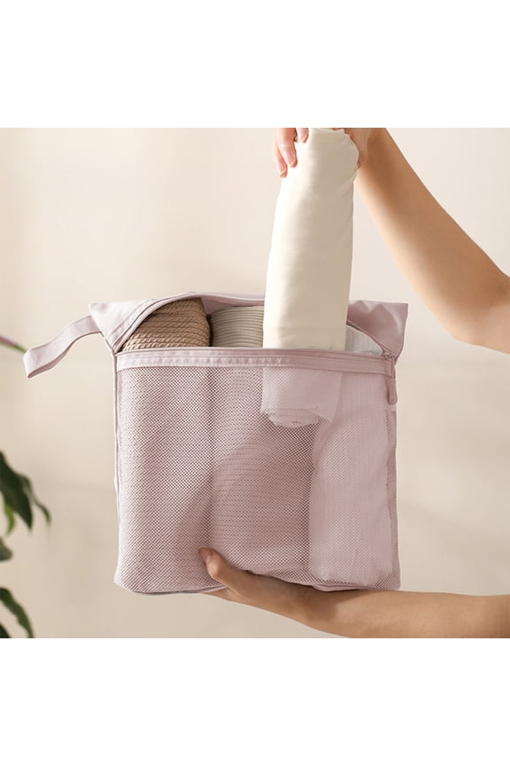 Travel Toiletries & Underwear Storage Bag, Non-Woven Fabric Mesh Bag, Portable Handheld Organizer with Zipper Closure, Suitcase Divider for Socks/Accessories(13.39x12.2in,Pink)