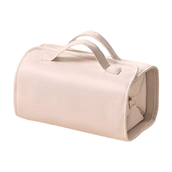 Leather Travel Toiletry Organizer with Detachable Clear Compartments Large Capacity Foldable Hanging Cosmetic Bag