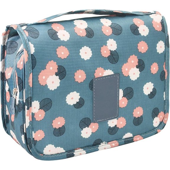 Travel Toiletry Bag Bag Makeup Organizers for Men & Women with Sturdy Hook (Blue flower)