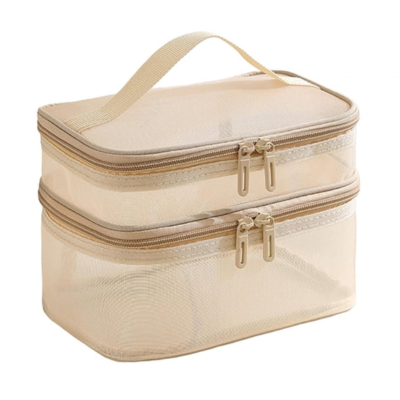 Travel Toiletry Bag Bathroom Cosmetic Organizer Cosmetic Bag with Zipper Multifunctional Handbag Portable for Full Size Bottles Toiletries Beige