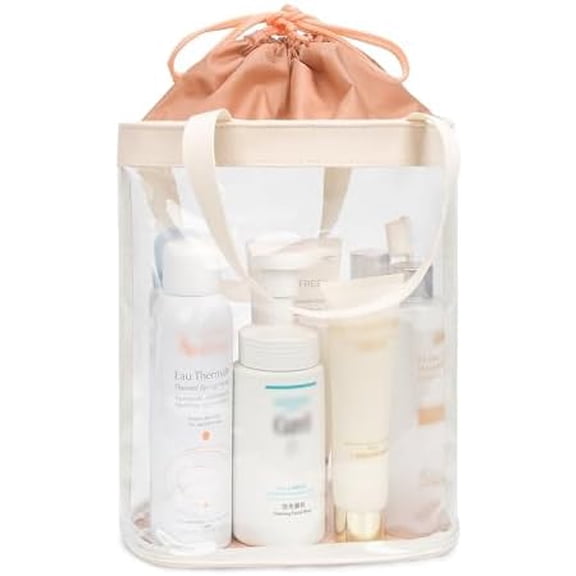 Travel Toiletry Bag, Clear Makeup Bag for Women, TSA Approved Toiletry Bag,  Clear Bag  Pouch, Transparent Makeup Organizer, Carry  Airport Airline Compliant, Beige
