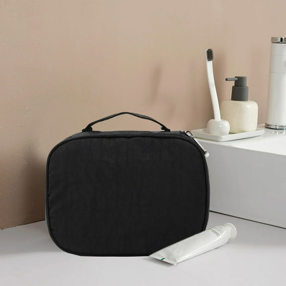 Travel Toiletry Bag with Hanging Hook for Women & Men, Water Proof Shaving Bag, Foldable Storage Bags with Handle, Large Capacity, Nylon Material, Multi-functional, Smooth Zipper