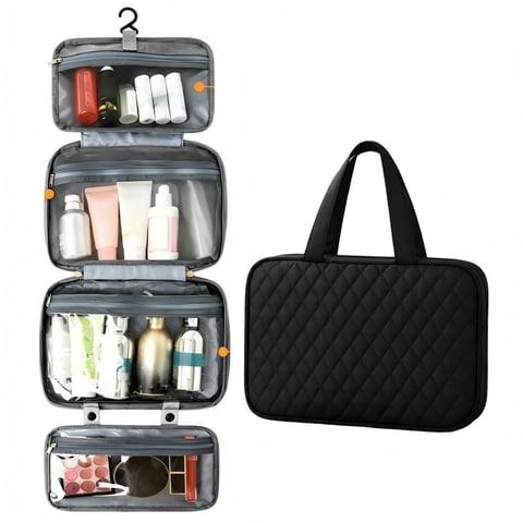 Travel Toiletry Bag - Hanging Toiletry Bag for Women & Men, Makeup Bag/Big Comparment, Waterproof for Travel Accessories, Travel Essentials, Large, Black