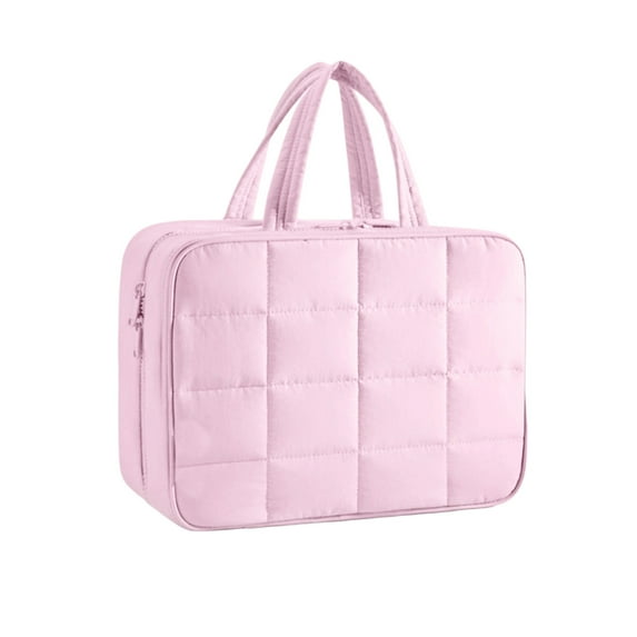 Travel Toiletry Bag with Jewelry Organizer, Hanging Travel Bag for Toiletries, Puffy Makeup Cosmetic Bag Organizer for Women, Carry-on Travel Accessories Essentials, Pink