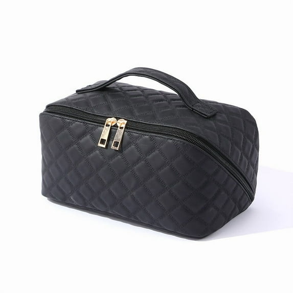 Travel Toiletry Bag, Lightweight Large Wide-open Travel Bag for Women, Puffy Cosmetic Makeup Bag Organizer with Handle for Accessories,Essentials, Toiletries, Black