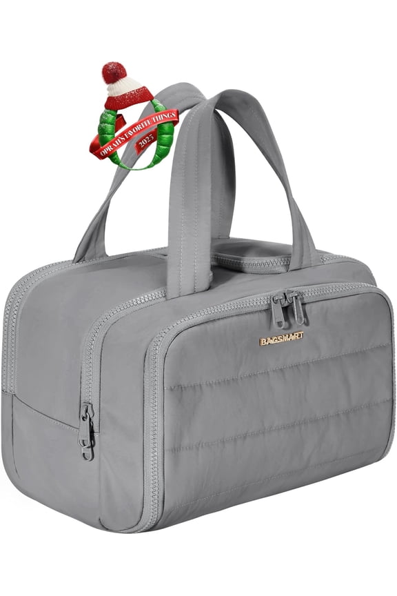 Travel Toiletry Bag, Lightweight Large Wide-open Travel Bag for Women, Puffy Cosmetic Makeup Bag Organizer with Handle for Accessories,Essentials, Toiletries, Dark Pink