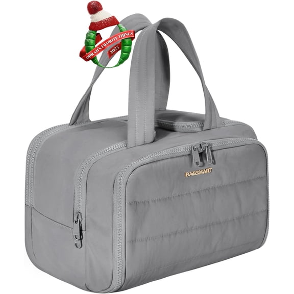 Travel Toiletry Bag, Lightweight Large Wide-open Travel Bag for Women, Puffy Cosmetic Makeup Bag Organizer with Handle for Accessories,Essentials, Toiletries, Dark Pink