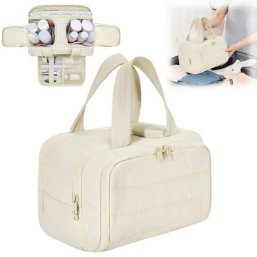 Travel Toiletry Bag,Lightweight Large Wide-open Travel Bag for Women,Puffy Cosmetic Makeup Bag Organizer with Handle for Accessories,Essentials,Toiletries,Grayish