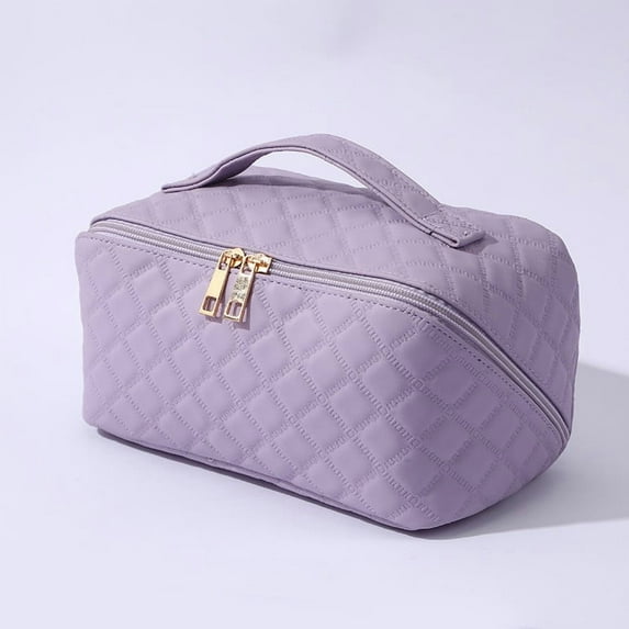 Travel Toiletry Bag, Lightweight Large Wide-open Travel Bag for Women, Puffy Cosmetic Makeup Bag Organizer with Handle for Accessories,Essentials, Toiletries, Purple