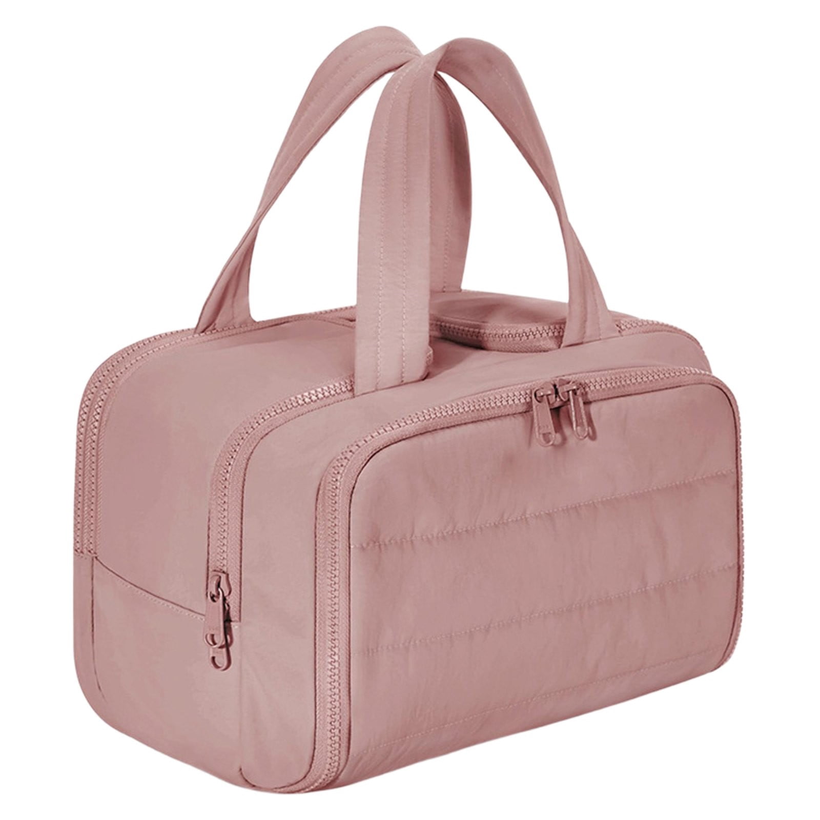 Travel Toiletry Bag, Lightweight Large Wide-open Travel Bag for Women, Puffy Cosmetic Makeup Bag Organizer with Handle for Accessories,Essentials, Toiletries-Rose Gold