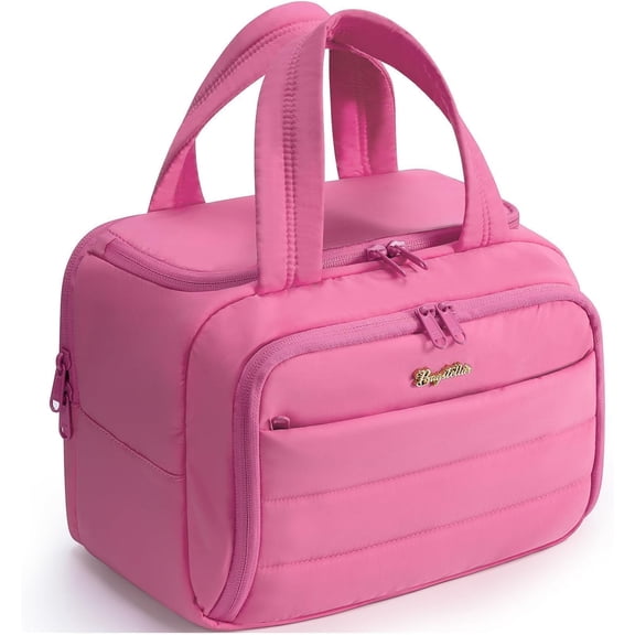 Travel Toiletry Bag, Lightweight Wide-open Large Puffy Toiletry Bag for Women, Quilted Bag Organizer Water-resistant Bag with Handle for Toiletries, Essentials, Accessories