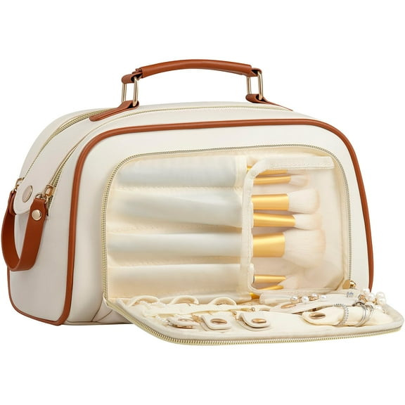 Travel Toiletry Bag Makeup Cosmetic Bags for Women Large Capacity Waterproof Leather Makeup Bag Organizer, White