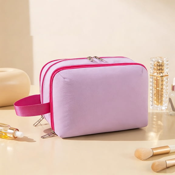 Travel Toiletry Bag Makeup Organizer, Double Compartment Cosmetic Storage Bag With Zipper Pockets And Portable Handle for Gym Business Trip Vacation Use