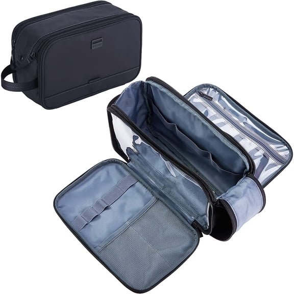 MY Travel Toiletry Bag for Men, Medium Water-Resistant Double-Sided Full-Open Dopp Kit, Versatile Organizer for Shower and Hygiene Accessories, Bathroom Essentials, Cosmetics, Black