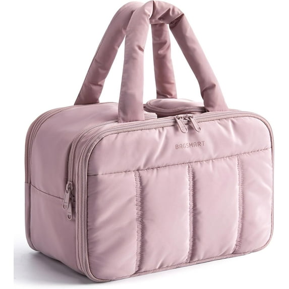 Travel Toiletry Bag, Puffy Large Toiletry Bag for Women, Lightweight Cosmetic Makeup Bag Organizer with Handle for Traveling, Accessories, Essentials, Toiletries (Purple)