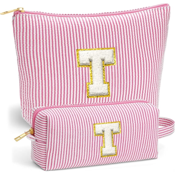 Travel Toiletry Bag Set for Women - Travel Essentials, Initial Travel Makeup Bag Organizer Small Cosmetic Bag for Purse Pink Stuff Gifts for Women Mom Girlfriend Teacher (Pink Letter K)