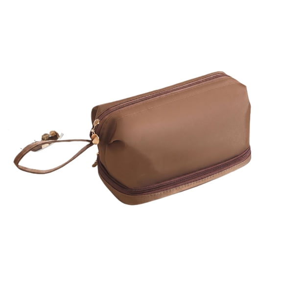 Travel Toiletry Bag, Soft Fabric Cosmetic Pouch with Zipper Closure, Compact Hanging Organizer for Makeup & Essentials, Cream
