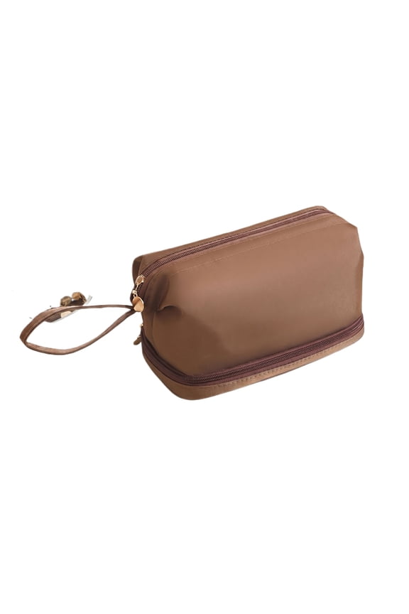 Travel Toiletry Bag, Soft Fabric Cosmetic Pouch with Zipper Closure, Compact Hanging Organizer for Makeup & Essentials, Cream
