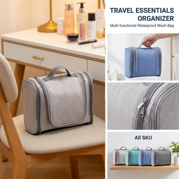 Travel Toiletry Bag, Toiletry Bag Hanging, Cosmetic Travel Bag, Hanging Toiletry Bag, 18X10 Inch Water-Resistant Gray 1Pc Hanging Travel Bathroom Bag, Large Capacity Travel Pouch