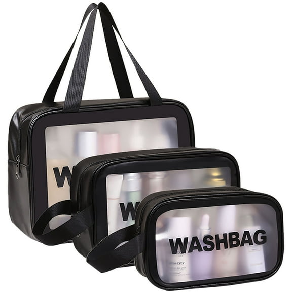 Travel Toiletry Bag, Travel Makeup Bag, 3 Pcs Clear Toiletry Bags for Traveling, Black