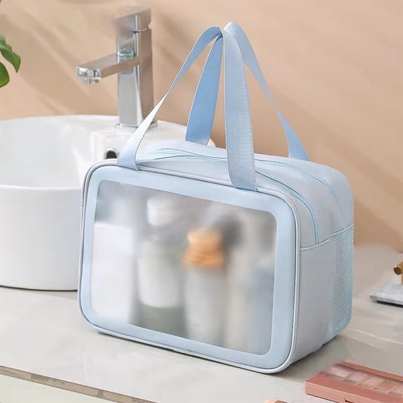 Travel Toiletry Bag, Wet Dry Separation Double Layer Makeup Organizer, Portable Cosmetic Storage for Shampoo and Toiletries, Blue, by Zovey