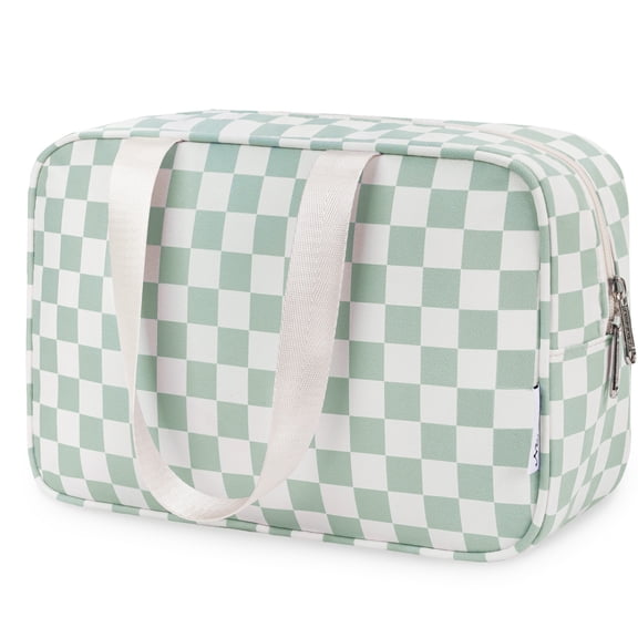 Travel Toiletry Bag Women Large Cosmetic Bag Travel Makeup Bag Organizer Medicine Bag for Toiletries Essentials Accessories, Green Checkerboard