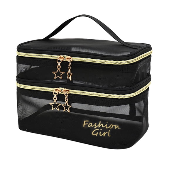 Travel Toiletry Bag Women Makeup Bag for Toiletries Nail Varnish Accessories Black with words