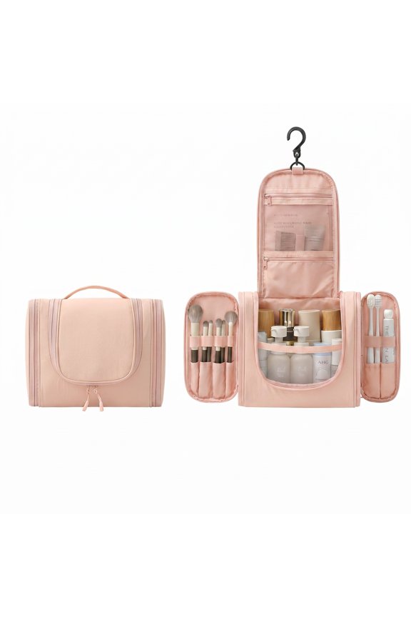 Travel Toiletry Bag for Women, Travel Cruise Vacation Essentials, Hanging Water-Resistant Foldable Large Capacity Makeup Organizer with Hook for Bathroom Hotel Use