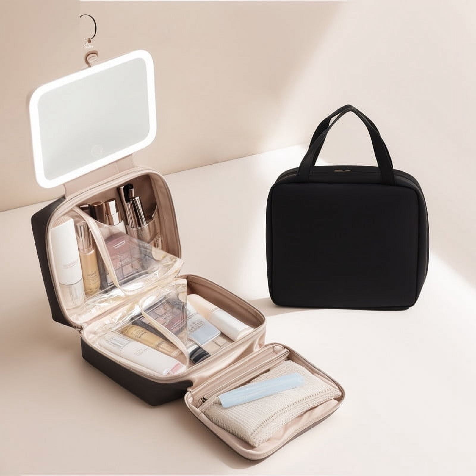 Travel Toiletry Bag for Women, Water Resistant Portable Hanging Toiletry Bags for Traveling, College Dorm, Bathroom, Gym, Shower Caddy, Organizer for Full Sized Bottles, Toiletries, Black
