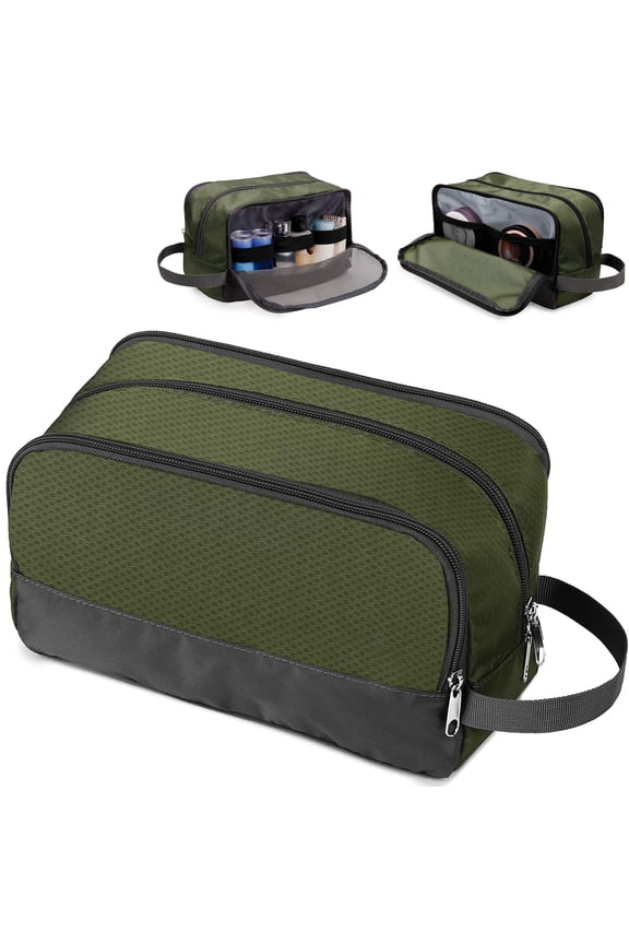 Travel Toiletry Bag for Men Hanging Dopp Kit Small Nylon Shaving Bag, Water Resistant Bathroom Toiletries Organizer for Traveling, Army Green