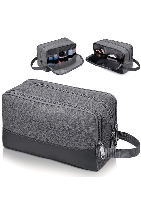 Travel Toiletry Bag for Men Hanging Dopp Kit Small Nylon Shaving Bag, Water Resistant Bathroom Toiletries Organizer for Traveling, Denim Grey