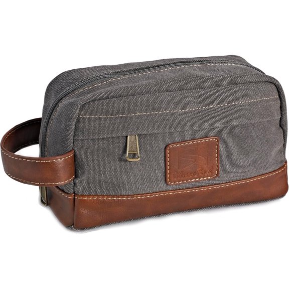 Travel Toiletry Bag for Men and Women, Canvas Toiletry Organizer Water-Resistant Vegan Leather, Dopp Kit Shaving Bag for Toiletries Accessories