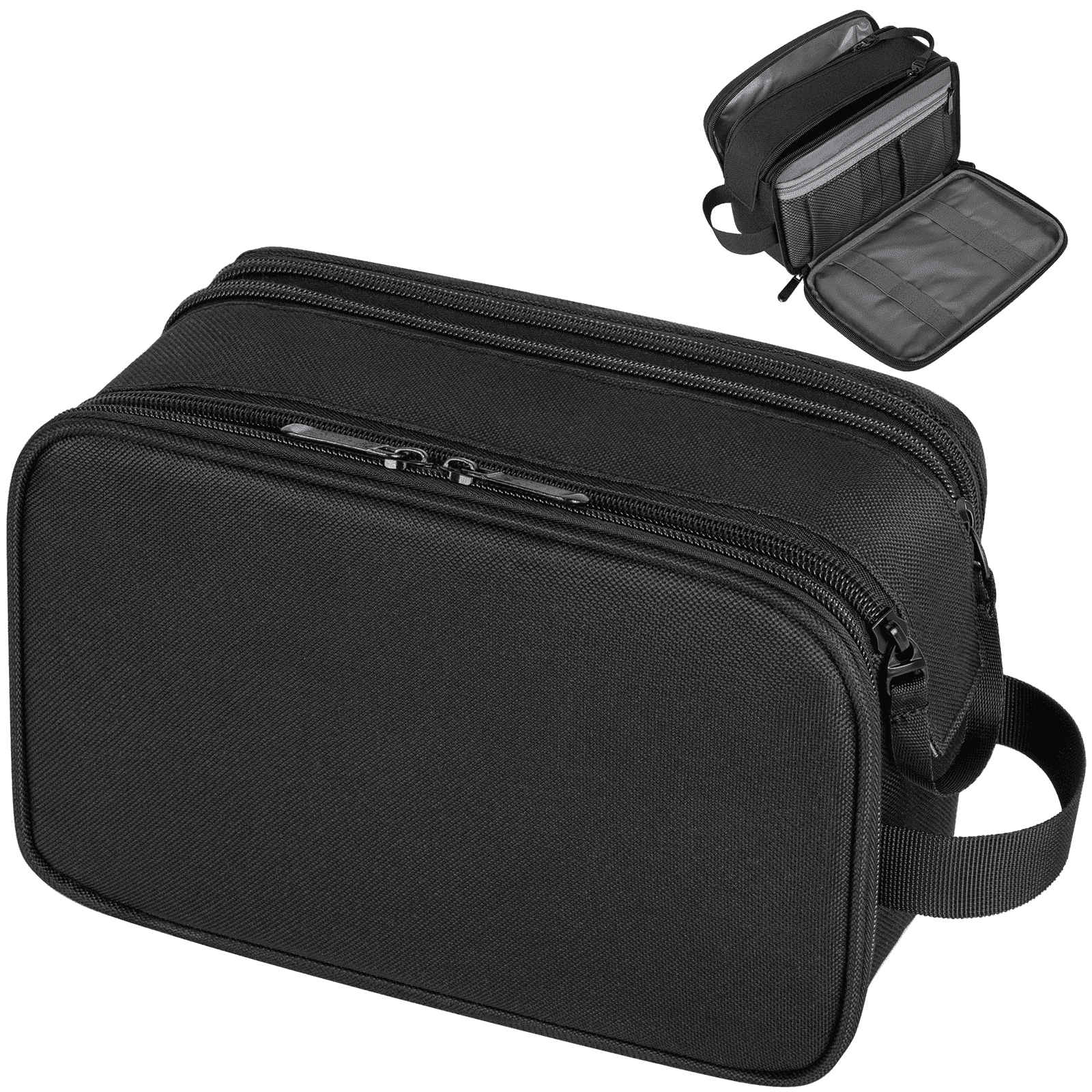 Toiletry Bag for Men, PU Leather Travel Toiletry Organizer with Handle, Water Resistant Travel Essentials for Women, Travel Storage Bags with Divider for Cosmetics Toiletries Brushes Tools, Black